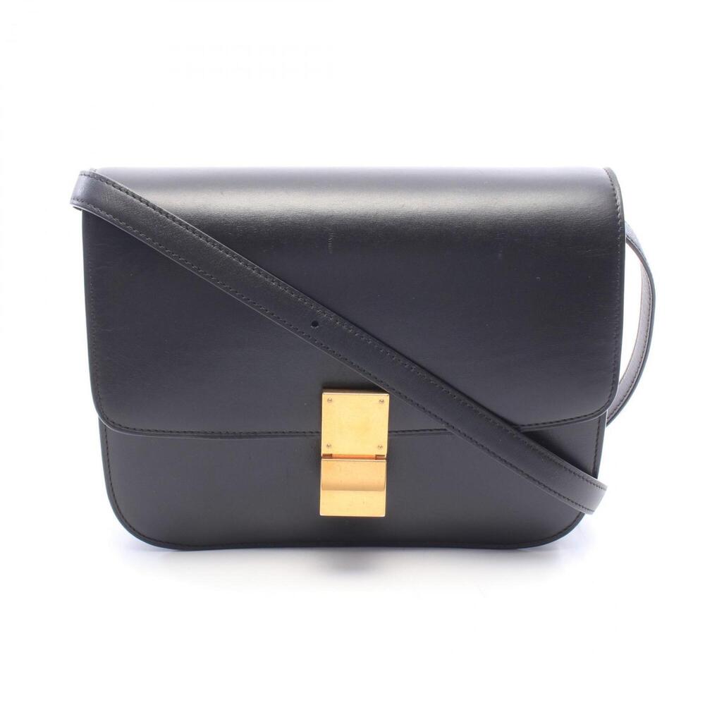 Celine Classic Box Medium Shoulder Bag/Handbag, Leather, Women's, Black